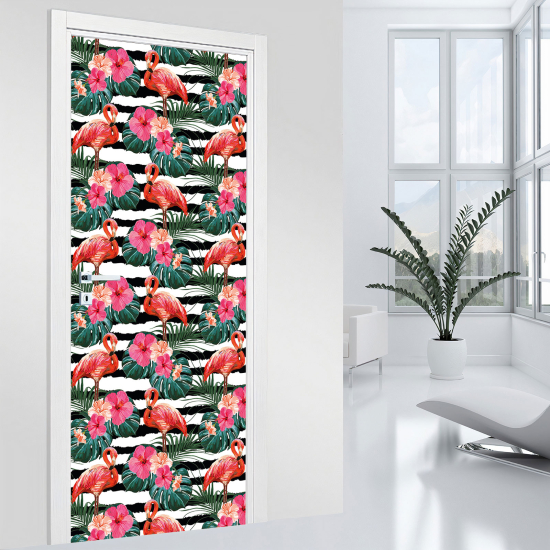 Door Sticker - Decal - Pink flamingos