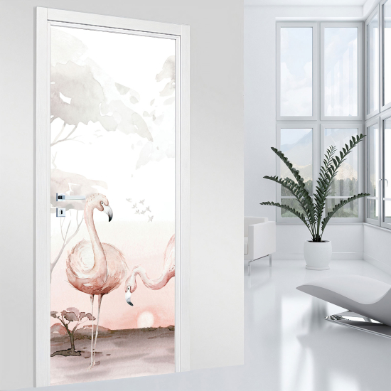 Door Sticker - Decal - Pink flamingos