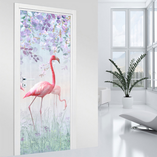 Door Sticker - Decal - Pink flamingos