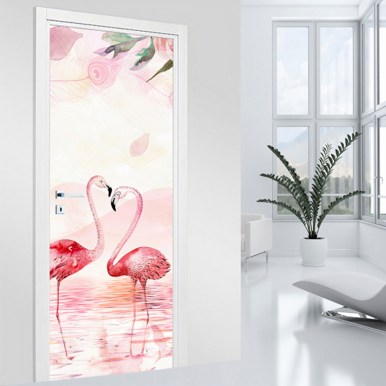 Door Sticker - Decal - Pink flamingos