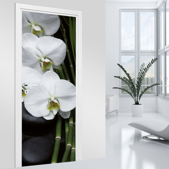 Door Sticker - Decal - White Orchid