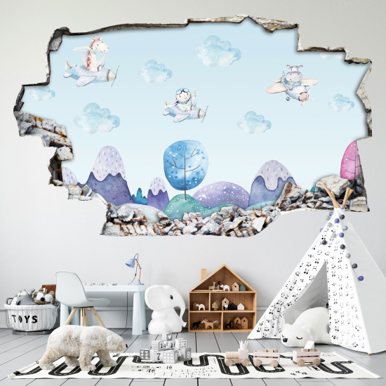 Hole In The Wall Sticker - Optical illusions - Animals Planes