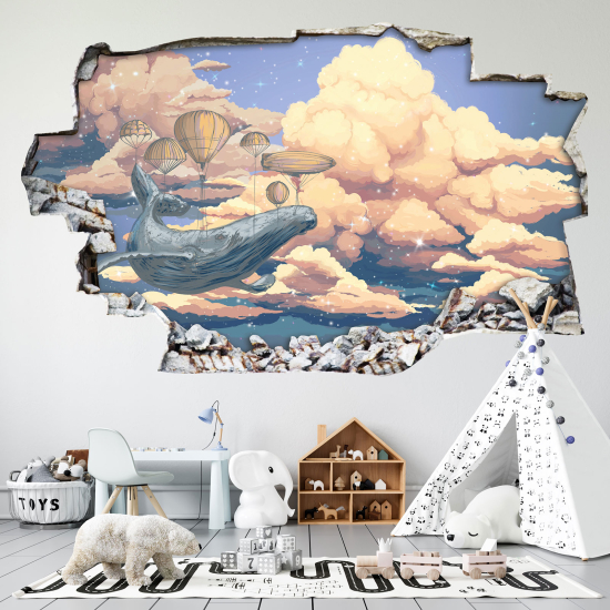 Hole In The Wall Sticker - Optical illusions - Balloon Whale