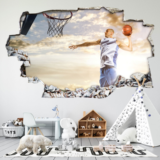 Hole In The Wall Sticker - Optical illusions - Basketball