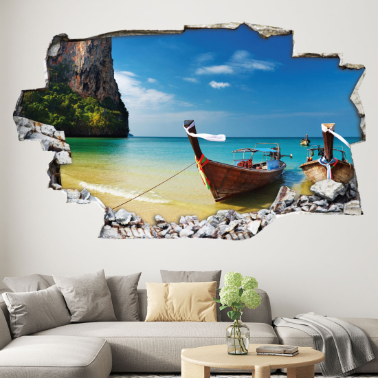 Hole In The Wall Sticker - Optical illusions - Boat on the beach