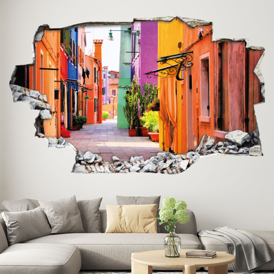 Hole In The Wall Sticker - Optical illusions - Colorful Street