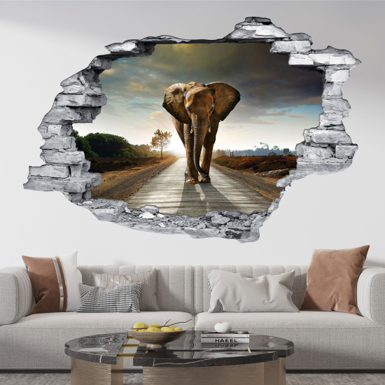 Hole In The Wall Sticker - Optical illusions - Elephant