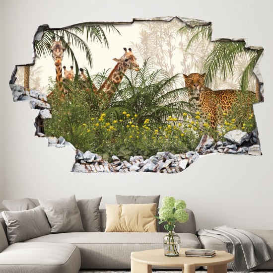 Hole In The Wall Sticker - Optical illusions - Forest Animals