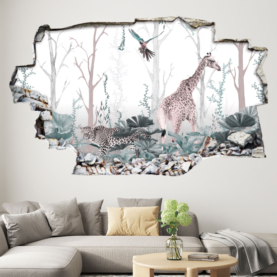 Hole In The Wall Sticker - Optical illusions - Forest Animals