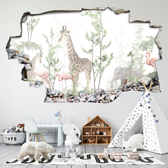 Hole In The Wall Sticker - Optical illusions - Forest Animals