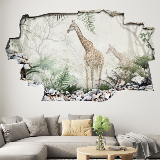 Hole In The Wall Sticker - Optical illusions - Giraffes