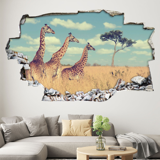 Hole In The Wall Sticker - Optical illusions - Giraffes