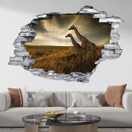 Hole In The Wall Sticker - Optical illusions - Giraffes