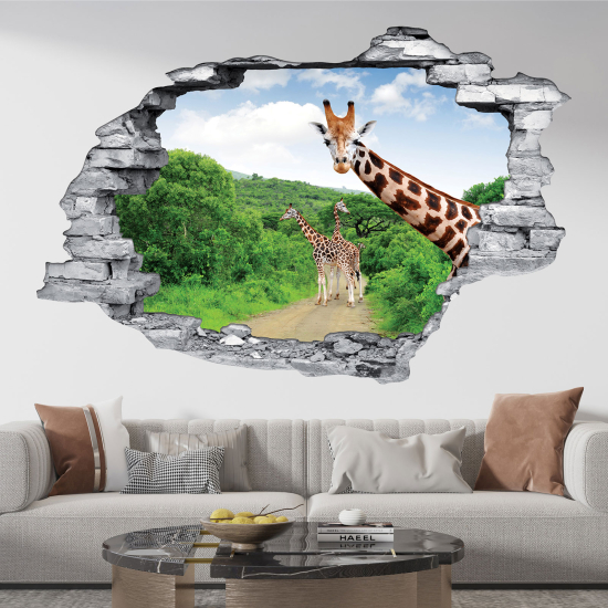 Hole In The Wall Sticker - Optical illusions - Giraffes