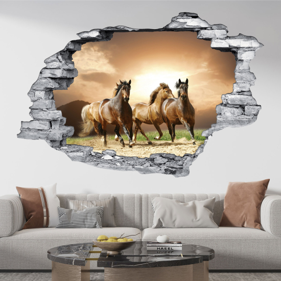 Hole In The Wall Sticker - Optical illusions - Horses