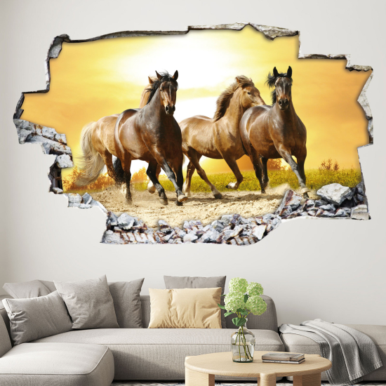 Hole In The Wall Sticker - Optical illusions - Horses