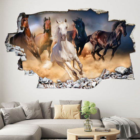 Hole In The Wall Sticker - Optical illusions - Horses