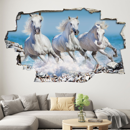 Hole In The Wall Sticker - Optical illusions - Horses