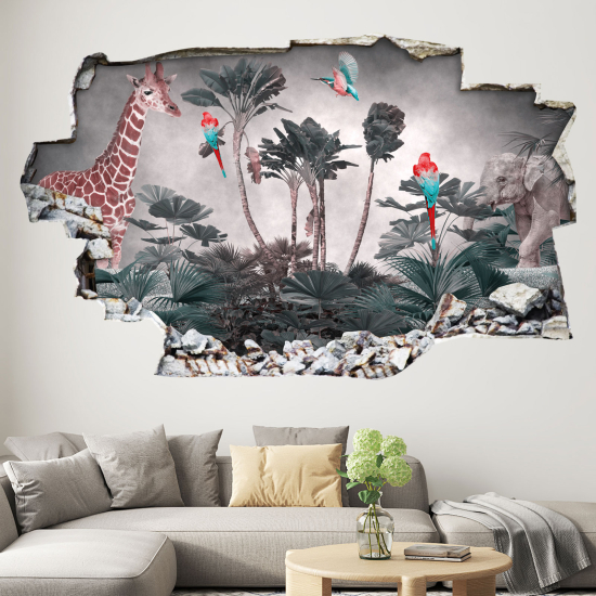 Hole In The Wall Sticker - Optical illusions - Jungle Animals