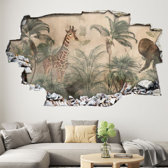 Hole In The Wall Sticker - Optical illusions - Jungle Animals