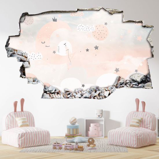 Hole In The Wall Sticker - Optical illusions - Moon