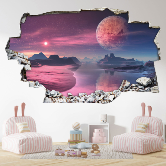 Hole In The Wall Sticker - Optical illusions - Moon