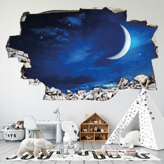 Hole In The Wall Sticker - Optical illusions - Moon