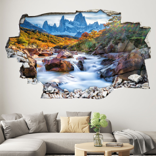 Hole In The Wall Sticker - Optical illusions - Mountain River