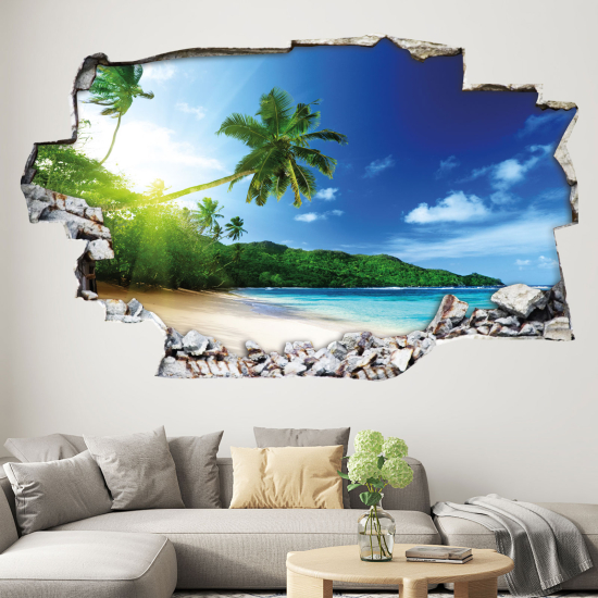 Hole In The Wall Sticker - Optical illusions - Palm Tree Beach