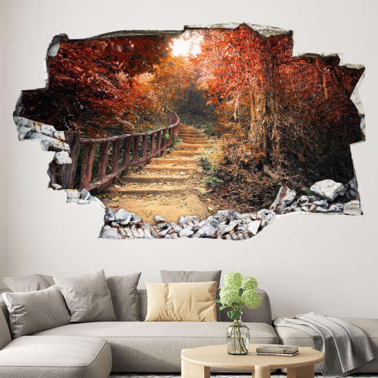 Hole In The Wall Sticker - Optical illusions - Path in the Forest