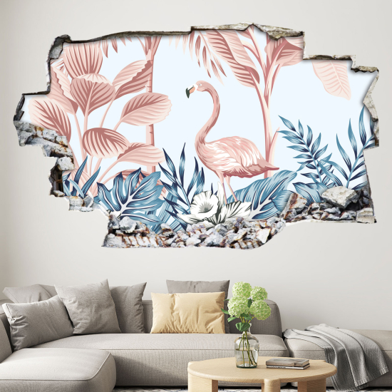 Hole In The Wall Sticker - Optical illusions - Pink Flamingo