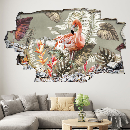 Hole In The Wall Sticker - Optical illusions - Pink Flamingo