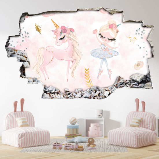 Hole In The Wall Sticker - Optical illusions - Princess Unicorn