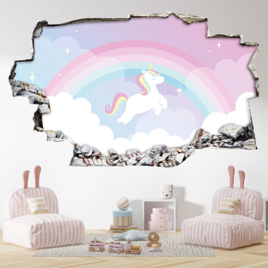 Hole In The Wall Sticker - Optical illusions - Rainbow Unicorn