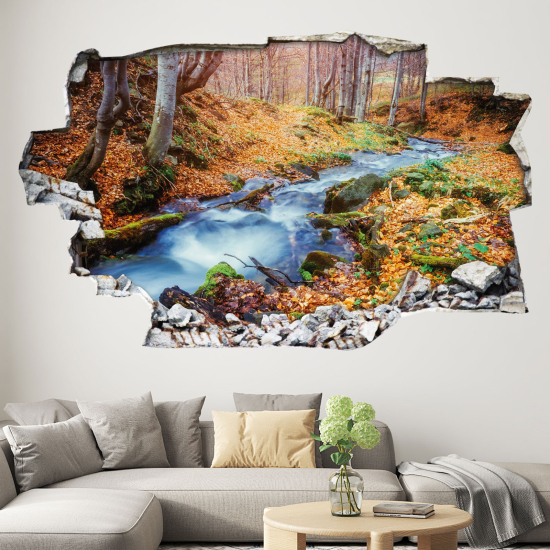 Hole In The Wall Sticker - Optical illusions - River in the Forest