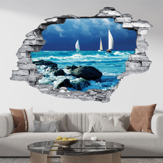 Hole In The Wall Sticker - Optical illusions - Sea