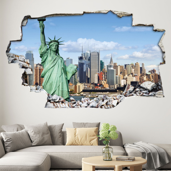 Hole In The Wall Sticker - Optical illusions - Statue of Liberty