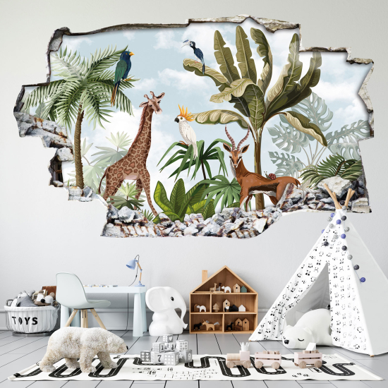 Hole In The Wall Sticker - Optical illusions - Tropical Forest