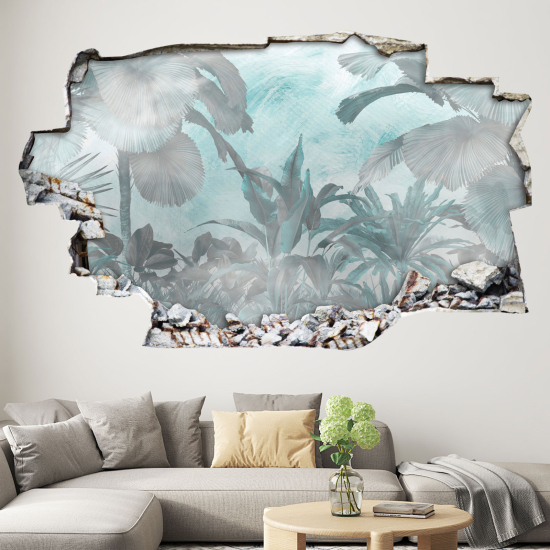 Hole In The Wall Sticker - Optical illusions - Tropical Leaves