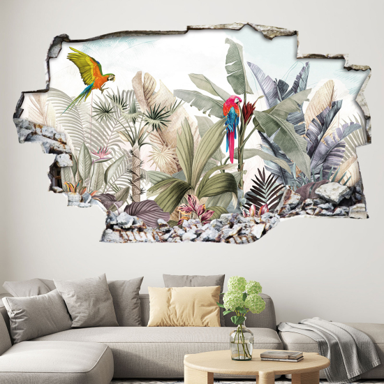 Hole In The Wall Sticker - Optical illusions - Tropical Pattern