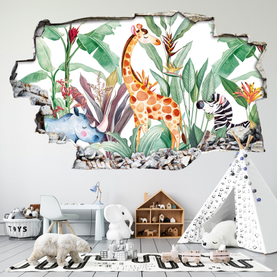 Hole In The Wall Sticker - Optical illusions - Tropical Pattern