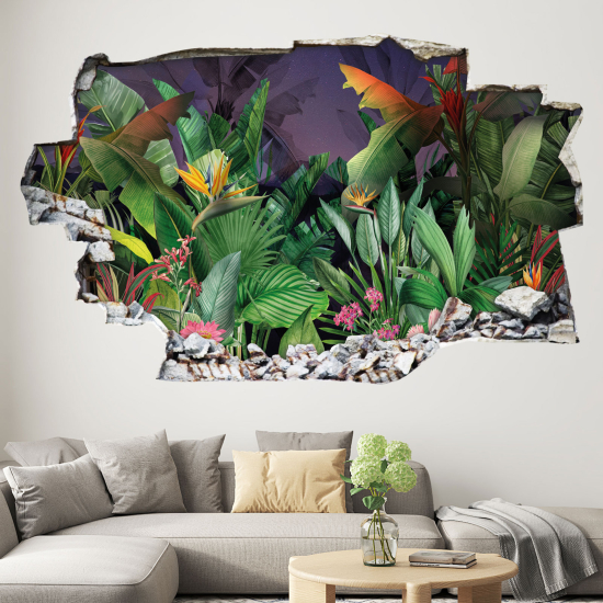 Hole In The Wall Sticker - Optical illusions - Tropical Pattern