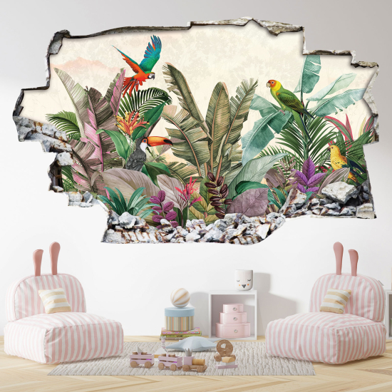 Hole In The Wall Sticker - Optical illusions - Tropical Pattern