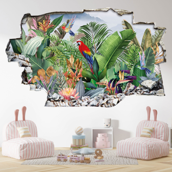 Hole In The Wall Sticker - Optical illusions - Tropical Pattern