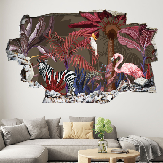 Hole In The Wall Sticker - Optical illusions - Tropical Pattern