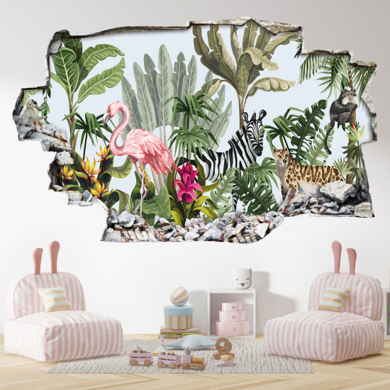 Hole In The Wall Sticker - Optical illusions - Tropical Pattern