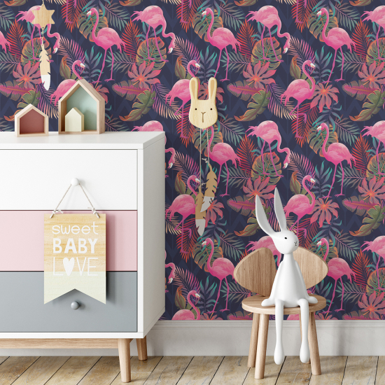 Kid Wall Mural - Wallpaper - Pink flamingos