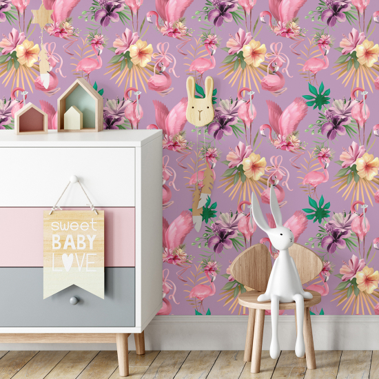 Kid Wall Mural - Wallpaper - Pink flamingos