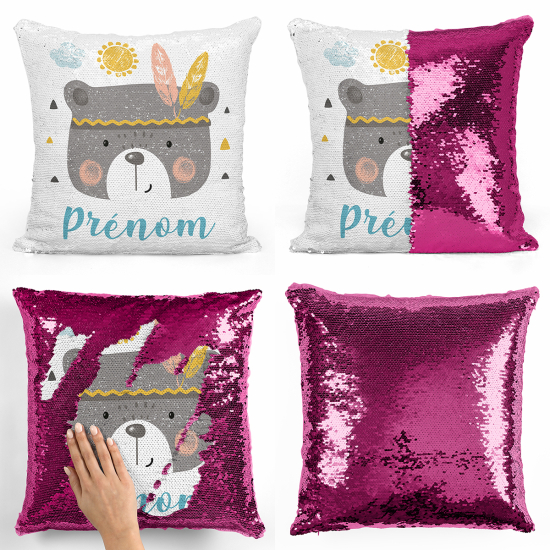 Magic Sequin Glitter Pillow - Indian bear cub