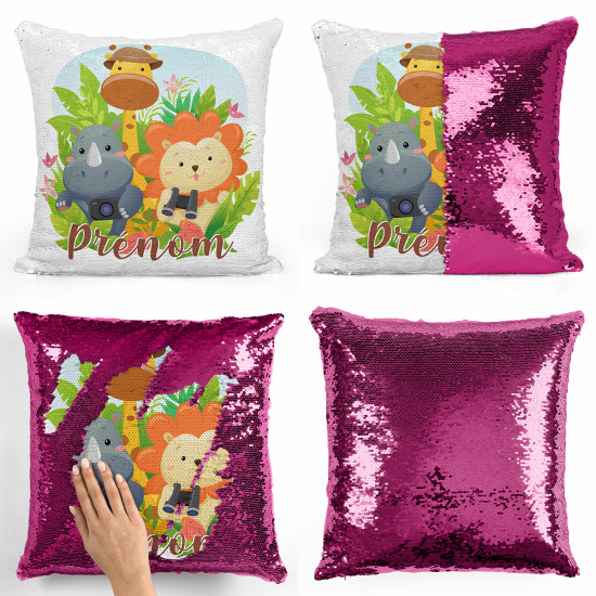 Magic Sequin Glitter Pillow - Jungle animals